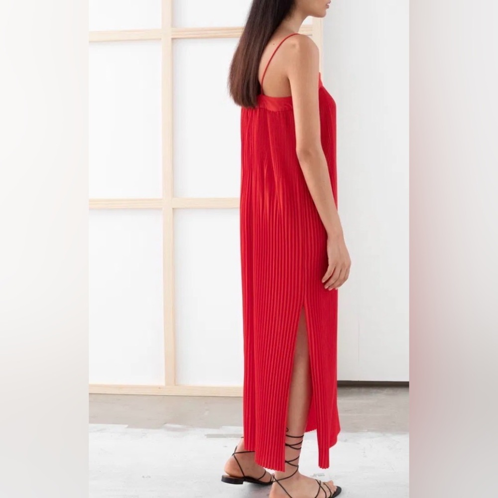 & OTHER STORIES Plissé Pleated Red Midi Dress, Size 10